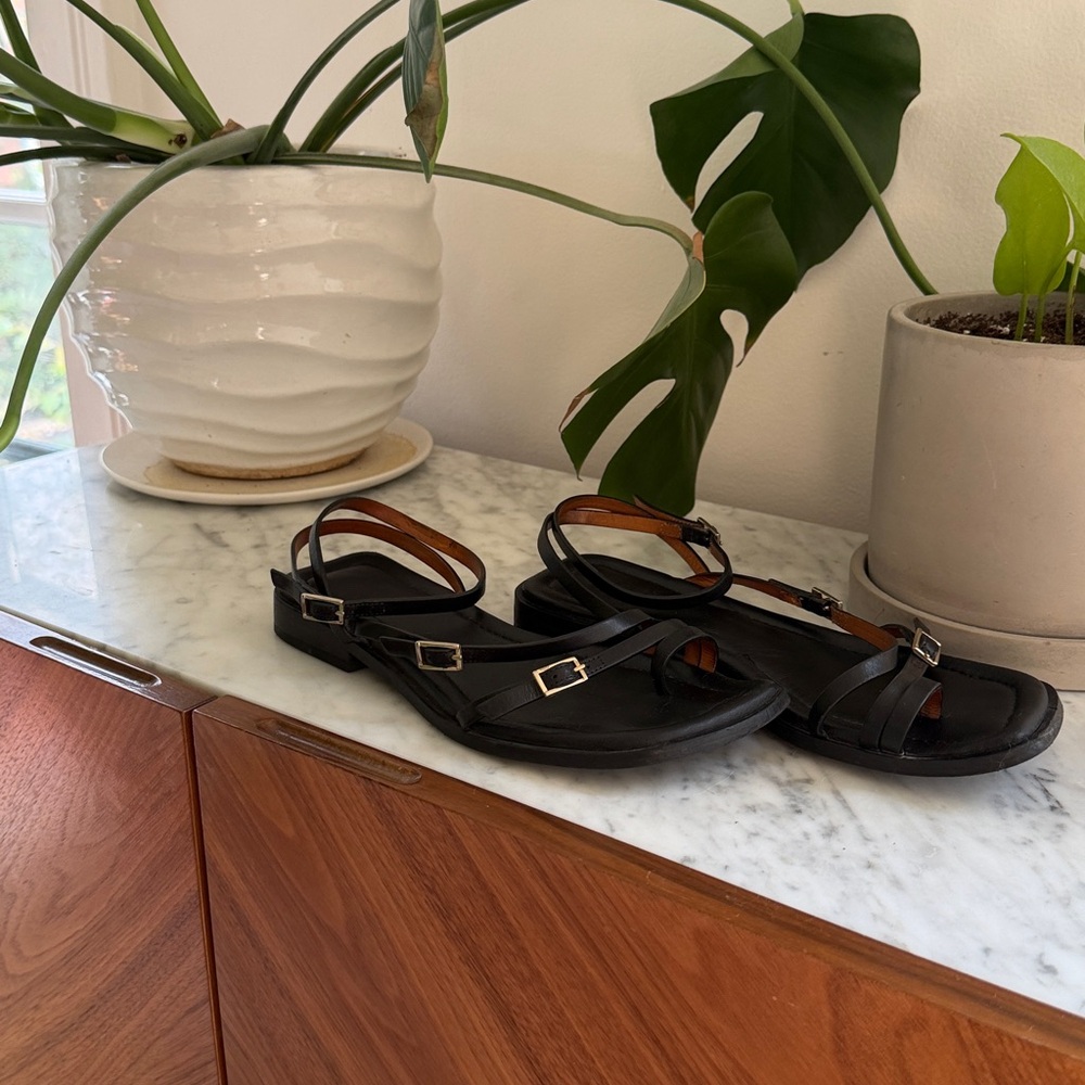 Sézane Amelia Low Sandals Smooth Black Heritage FR 37 / US 6.5 Great Condition!